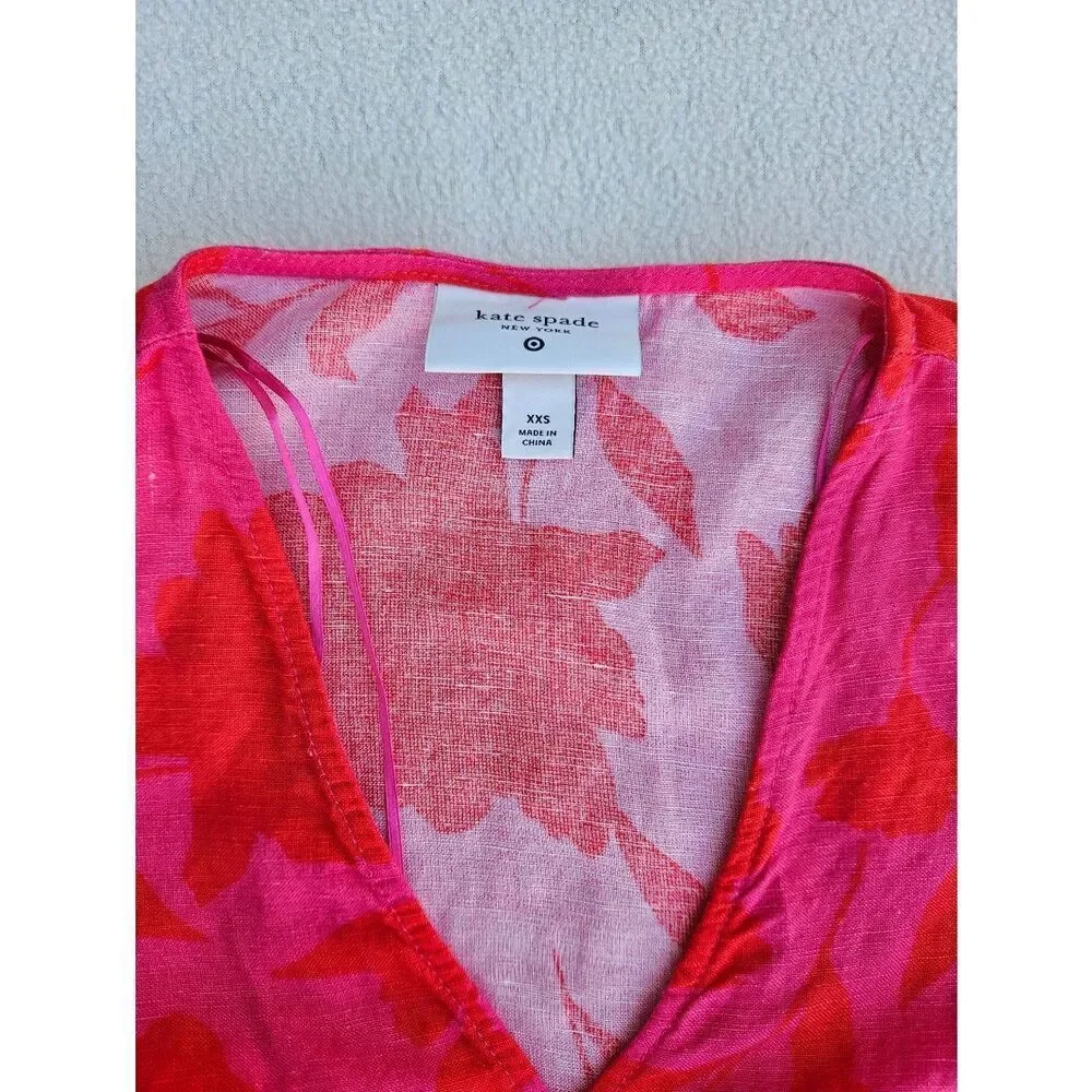 Kate Spade Classic Rose Linen V-Neck Dress Size XXS